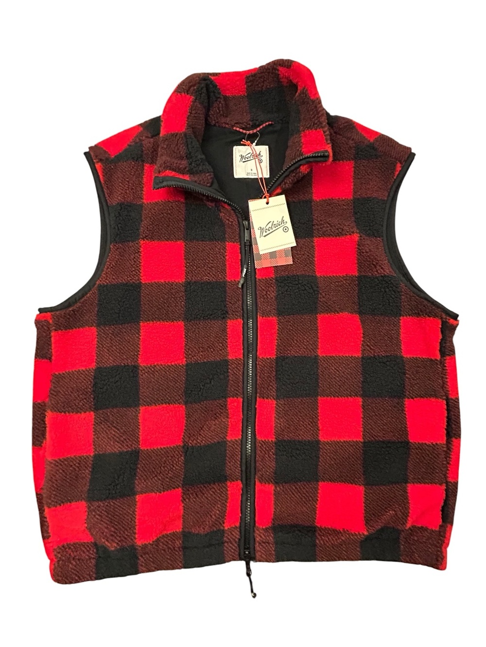 Woolrich Red & Black Buffalo Check Plaid Faux Shearling Vest NWT Men’s Small